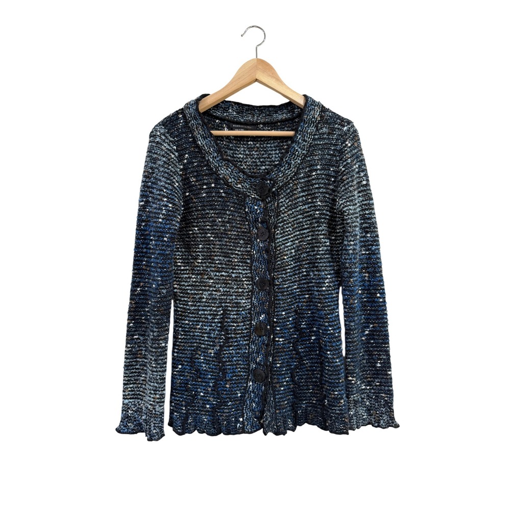 BCBGMAXAZRIA Y2K Blue Space Dye Alpaca Mohair Blend Knit Cardigan Sweater Large